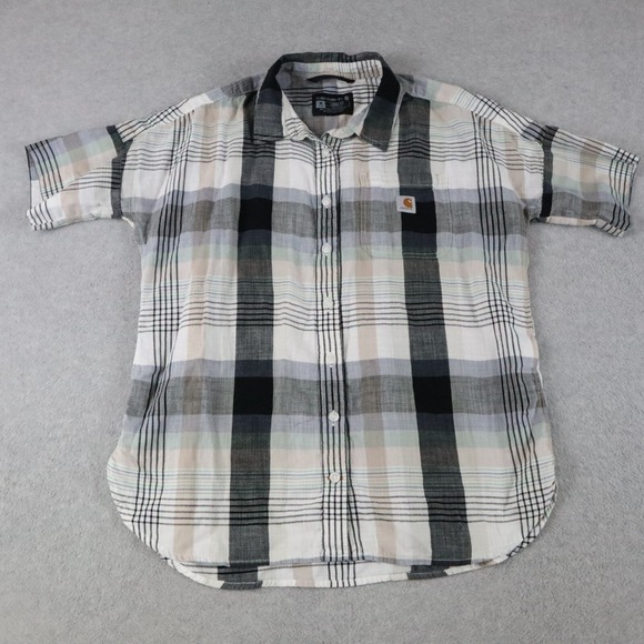 Carhartt Tops - Carhartt Shirt Top Womens Medium‎ 8-10 Loose Fit Button Up Plaid Short Sleeve